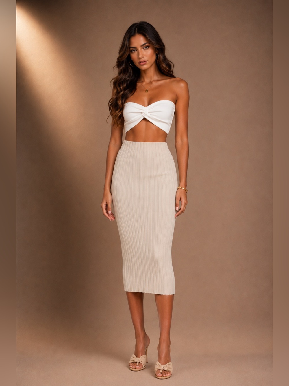 NWT Cotton Citizen Capri Ribbed Midi Skirt - Oatmeal